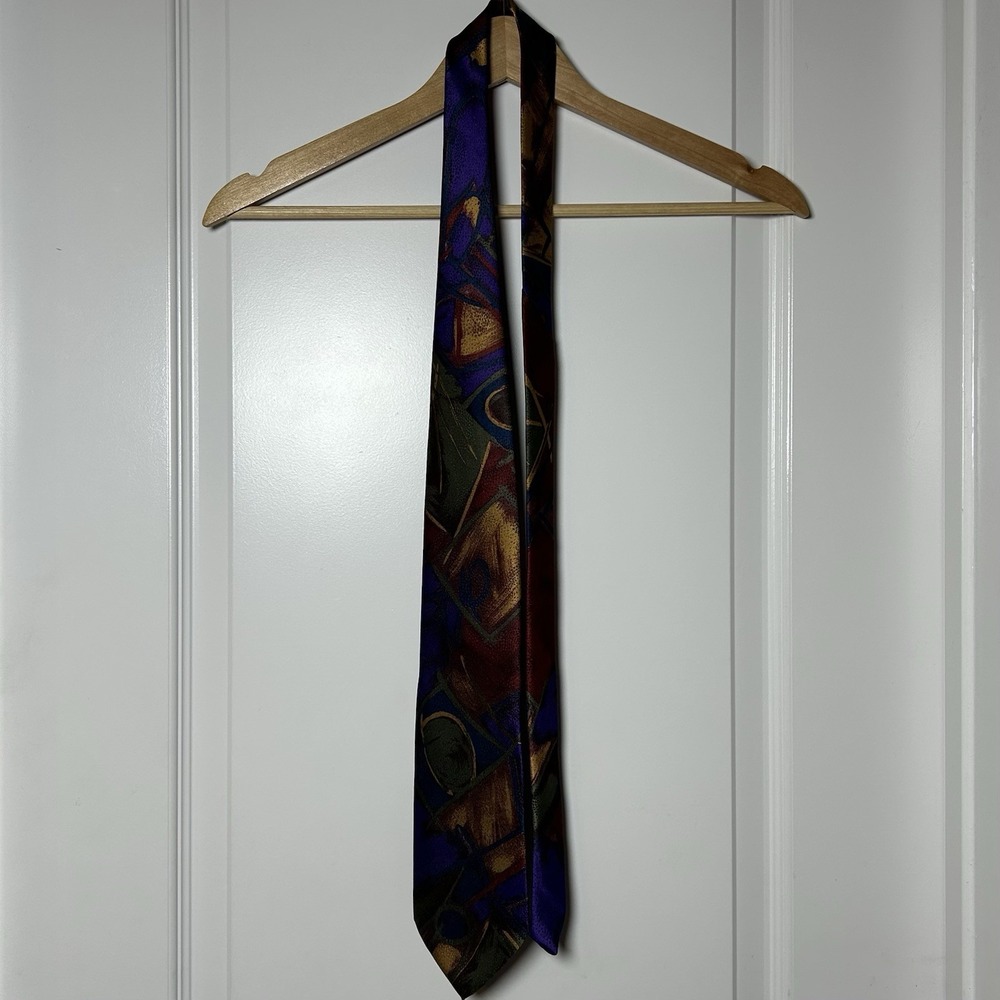 Christian Dior Monsieur Vintage 80s Made‎ in USA Purple Abstract Geometric Tie